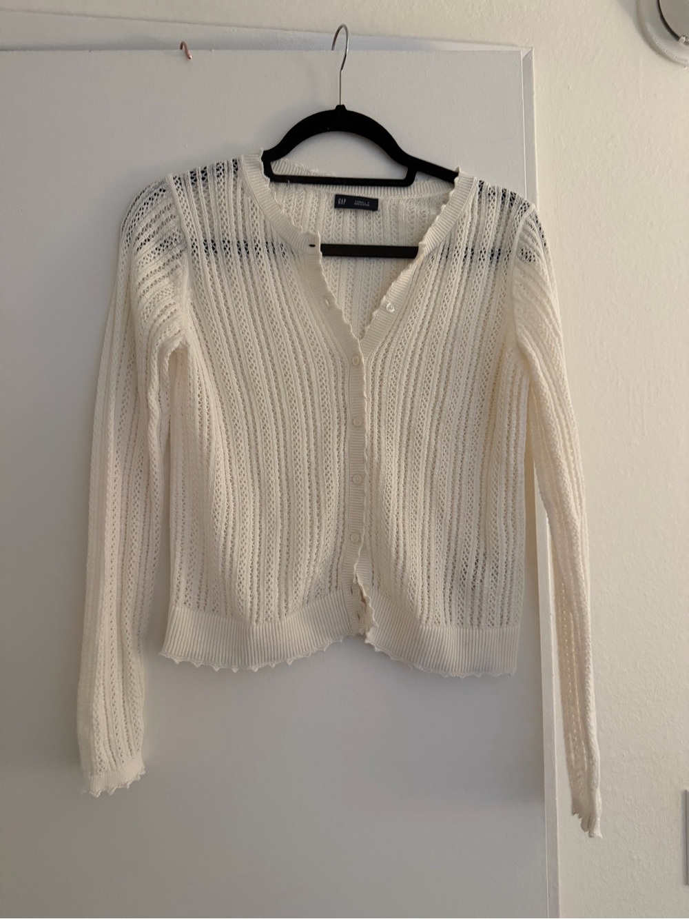 GAP Cream Open-Knit Button Cardigan